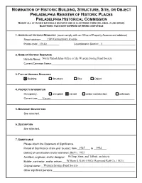 Nomination of Historic Building, Structure, Site, Or Object