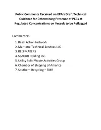Public Comments Received on EPA's Draft Technical Guidance For