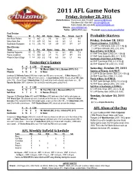 2011 AFL Game Notes