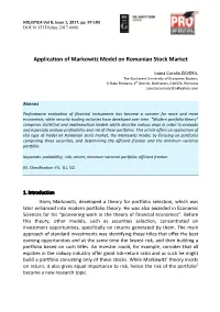 Application of Markowitz Model on Romanian Stock Market