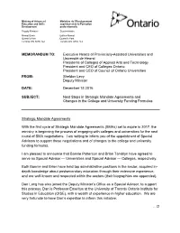 Next Steps in Strategic Mandate Agreements and Changes in the College and University Funding Formulas
