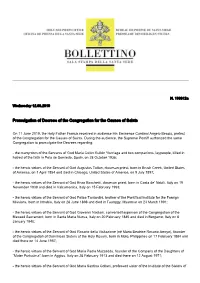 Promulgation of Decrees of the Congregation for the Causes of Saints