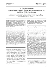 The MIQE Guidelines: Minimum Information for Publication of Quantitative Real-Time PCR Experiments Stephen A