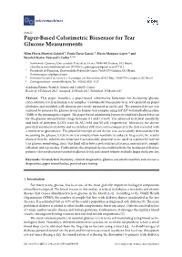 Paper-Based Colorimetric Biosensor for Tear Glucose Measurements