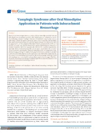 Vasoplegic Syndrome After Oral Nimodipine Application in Patients with Subarachnoid Hemorrhage