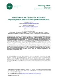 A Systems Psychodynamic Approach to Organization Studies
