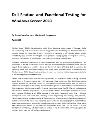 Dell Feature and Functional Testing for Windows Server 2008
