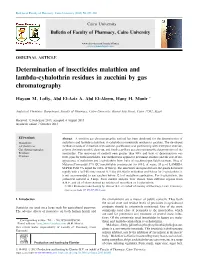 Determination of Insecticides Malathion and Lambda-Cyhalothrin Residues in Zucchini by Gas Chromatography