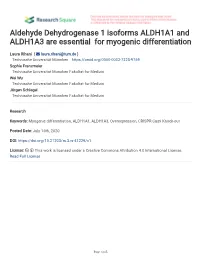 Aldehyde Dehydrogenase 1 Isoforms ALDH1A1 and ALDH1A3 Are Essential for Myogenic Differentiation