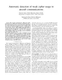 Automatic Detection of Weak Cipher Usage in Aircraft Communications
