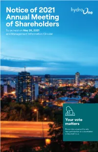 Notice of 2021 Annual Meeting of Shareholders to Be Held on May 26, 2021 and Management Information Circular