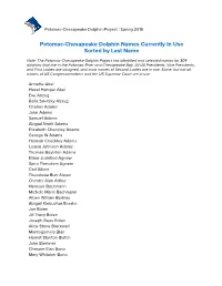Potomac-Chesapeake Dolphin Names Currently in Use Sorted by Last Name