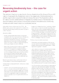 Reversing Biodiversity Loss – the Case for Urgent Action This Statement Has Been Created by the Science Academies of the Group of Seven (G7) Nations