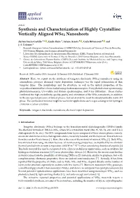 Synthesis and Characterization of Highly Crystalline Vertically Aligned Wse2 Nanosheets