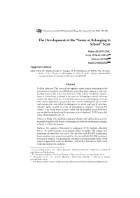 The Development of the “Sense of Belonging to School” Scale