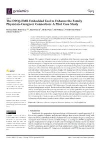 The DWQ-EMR Embedded Tool to Enhance the Family Physician-Caregiver Connection: a Pilot Case Study