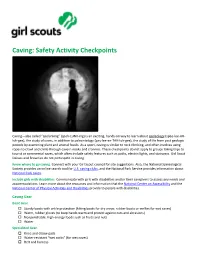 Caving: Safety Activity Checkpoints