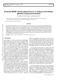 Predicted MOND Velocity Dispersions for a Catalog of Ultra-Diffuse Galaxies in Group Environments Oliver Müller1, Benoit Famaey1, and Hongsheng Zhao2