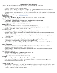 Music Credits for Music in Episode Composer, Title and Movement Title If Applicable: Performer, Conductor If Applicable (Year Written)