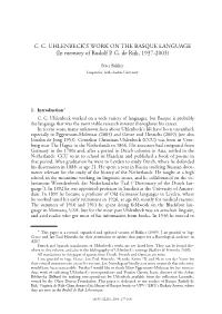 Cc Uhlenbeck's Work on the Basque Language