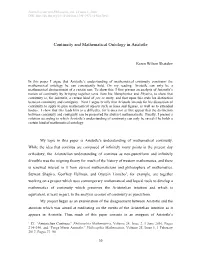 Continuity and Mathematical Ontology in Aristotle