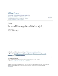 Facts and Meanings: from Word to Myth David Rozema University of Nebraska - Kerney