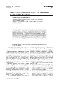Data on the Occurrence of Species of the Paramecium Aurelia Complex World-Wide