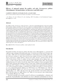 Mesostigmata: Dermanyssidae), in Laboratory and Field Trials*