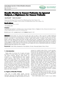Needle Phobia in Cancer Patients: an Ignored Subject, a Nightmare for Cancer Patients