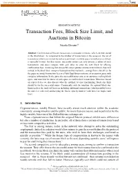 Transaction Fees, Block Size Limit, and Auctions in Bitcoin
