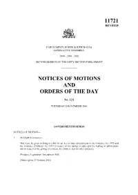 11721 Notices of Motions and Orders of The