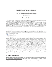 Variables and Variable Binding