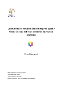 Colexification and Semantic Change in Colour Terms in Sino-Tibetan and Indo-European Languages