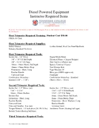 Diesel Powered Equipment Instructor Required Items