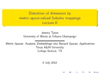 Distortion of Dimension by Metric Space-Valued Sobolev Mappings Lecture II