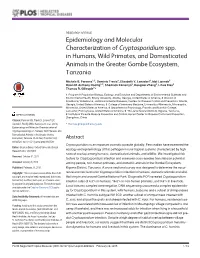 Epidemiology and Molecular Characterization of Cryptosporidium Spp. in Humans, Wild Primates, and Domesticated Animals in the Greater Gombe Ecosystem, Tanzania