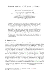 Security Analysis of SHA-256 and Sisters