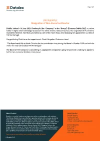 DATALEX PLC Resignation of Non-Executive Director