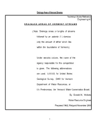 Drainage Areas of Vermont Streams Technical Guide Referenc E Engineering # 8
