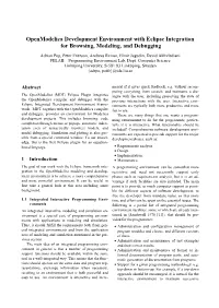 Openmodelica Development Environment with Eclipse Integration for Browsing, Modeling, and Debugging