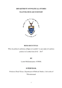 Why Do Political Coalitions Collapse in Lesotho? a Case Study of Coalition Politics in Lesotho from 2012 – 2017