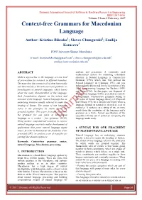 Context-Free Grammars for Macedonian Language