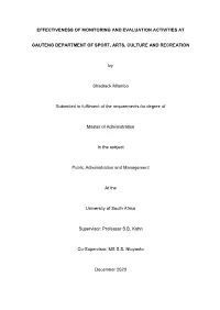Effectiveness of Monitoring and Evaluation Activities At