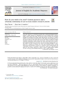 How Do You Wish to Be Cited? Citation Practices and a Scholarly Community of Care in Trans Studies Research Articles