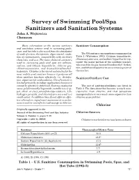 Survey of Swimming Pool/Spa Sanitizers and Sanitation Systems John A