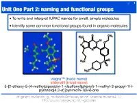 Unit One Part 2: Naming and Functional Groups