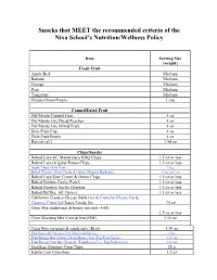 Snacks That MEET the Recommended Criteria of the Nixa School's