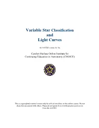 Variable Star Classification and Light Curves Manual