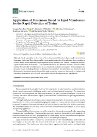 Application of Biosensors Based on Lipid Membranes for the Rapid Detection of Toxins