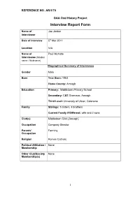 GAA Oral History Project Interview Report Form
